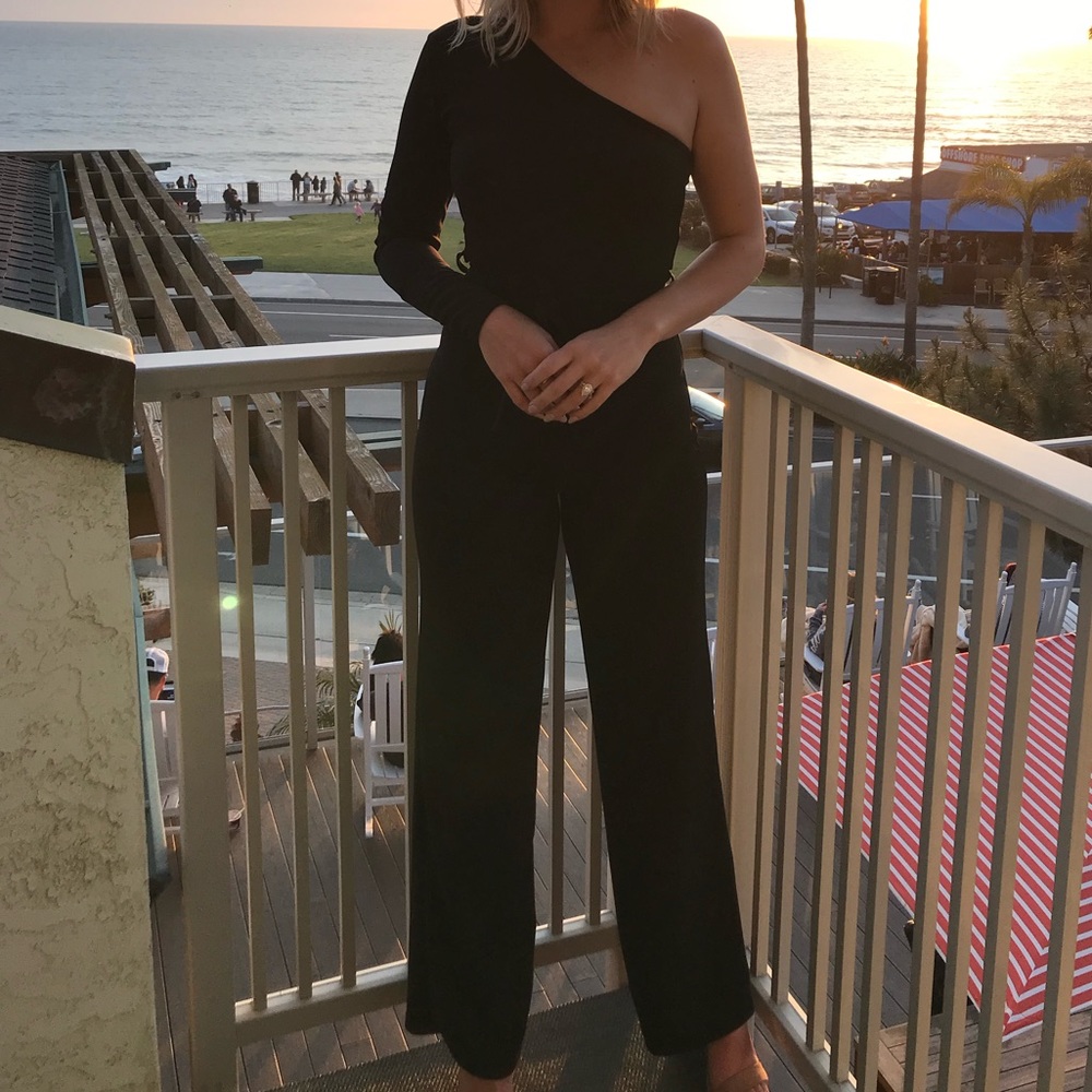 Black Belted One Shoulder Jumpsuit - Evelyn